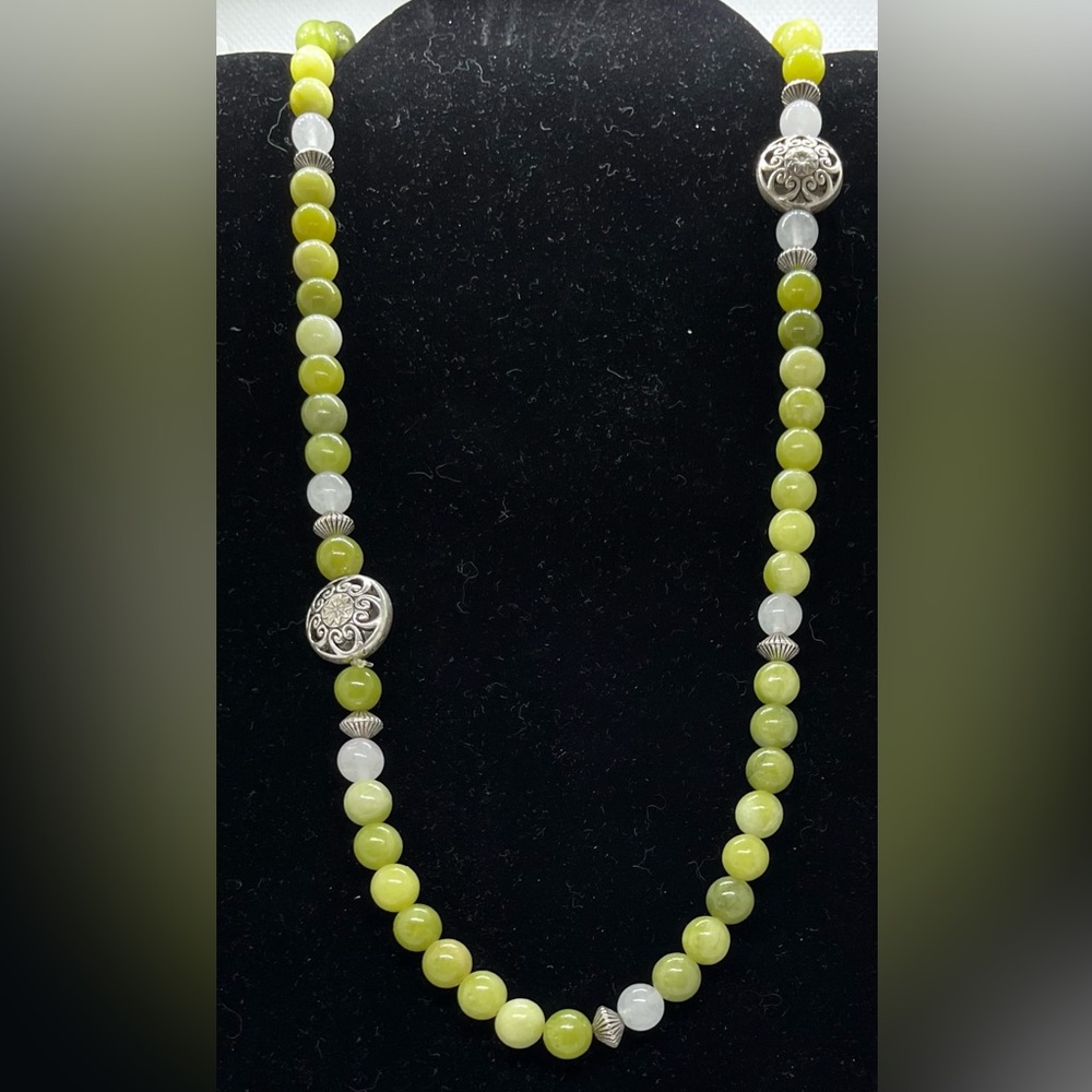 Green and white Jade Half Mala